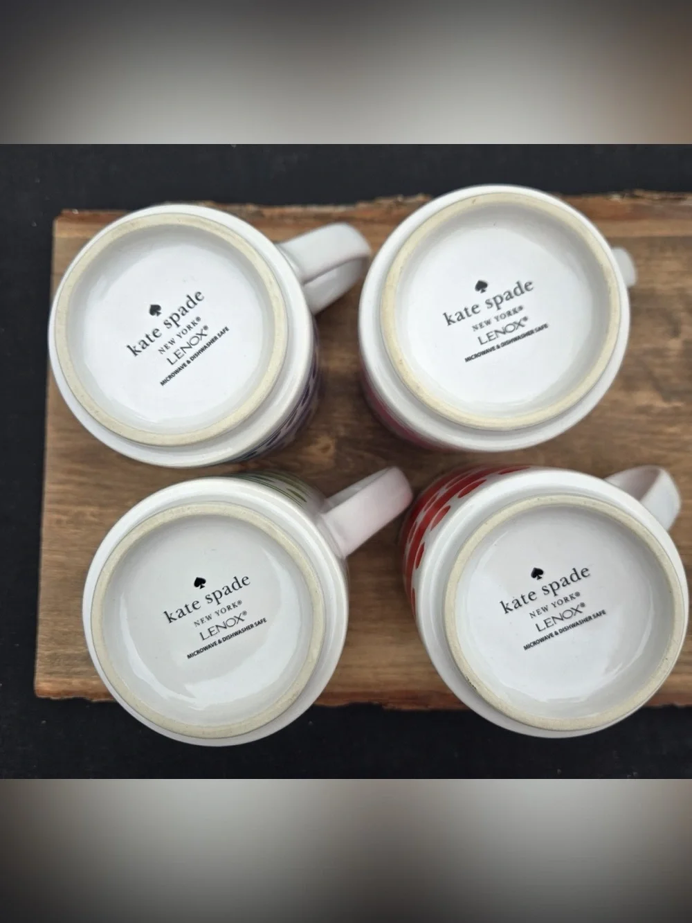 kate spade Striped & Dot Ceramic Mugs in Red, Blue, Green, Pink - Set of 4